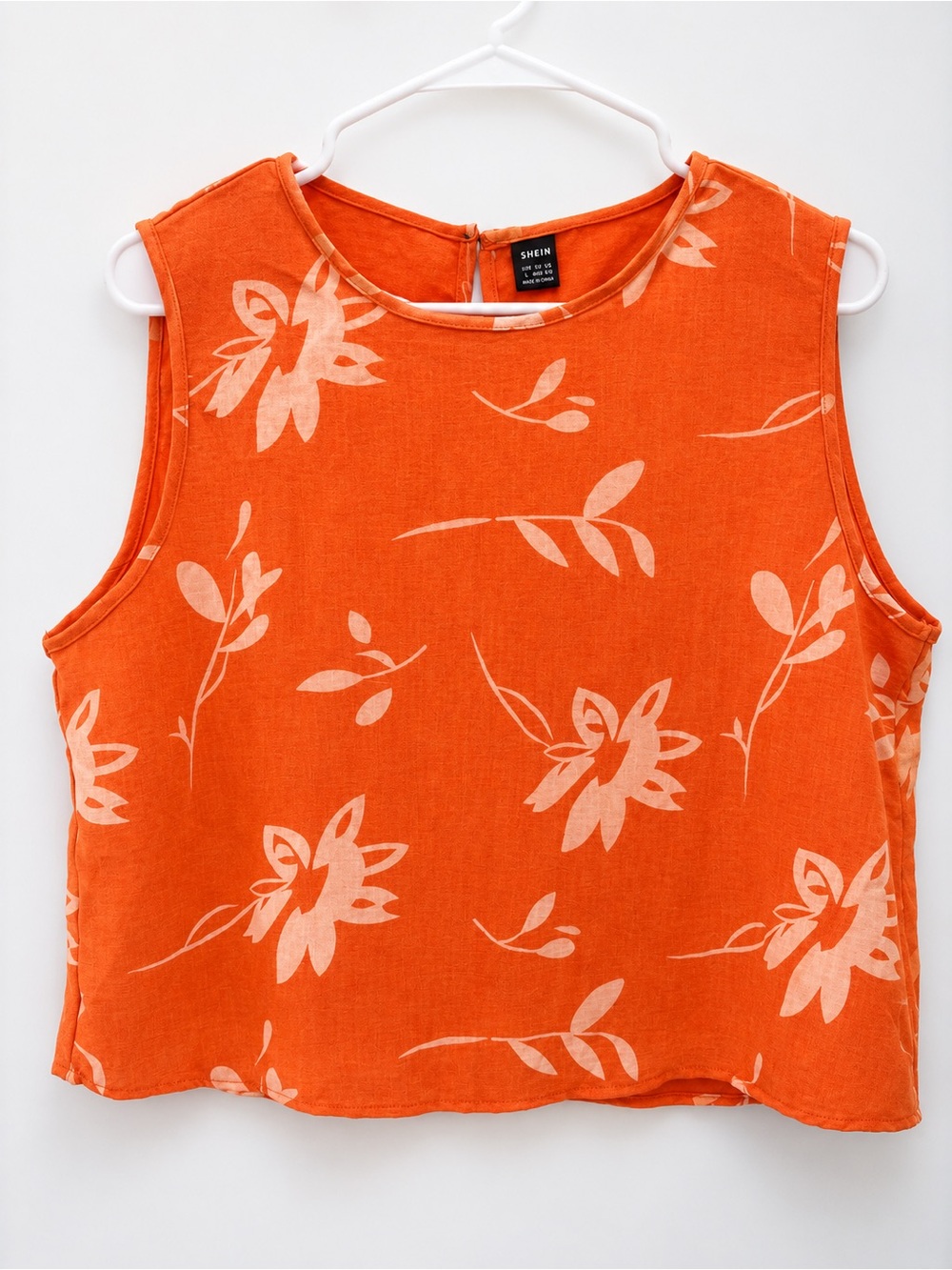 SHEIN Orange Floral Sleeveless Boxy Crop Top